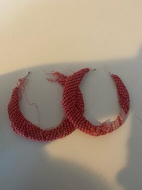 Red Fabric-Wrapped Hoop Earrings - Women's Jewelry